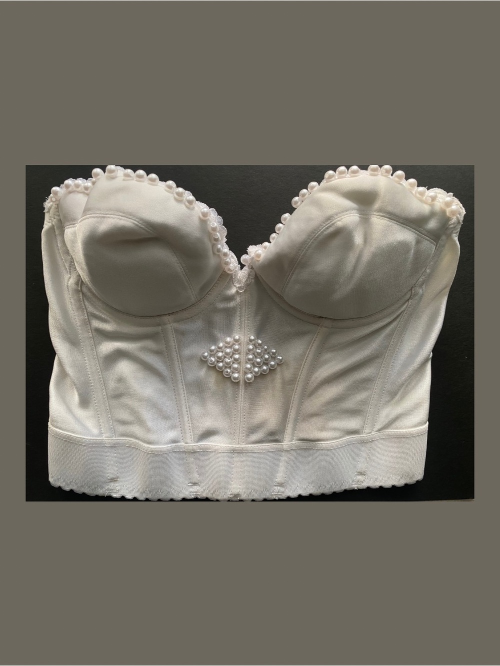 Vintage Pearl Beaded Corset Bustier - Upcycled Y2K Coquette